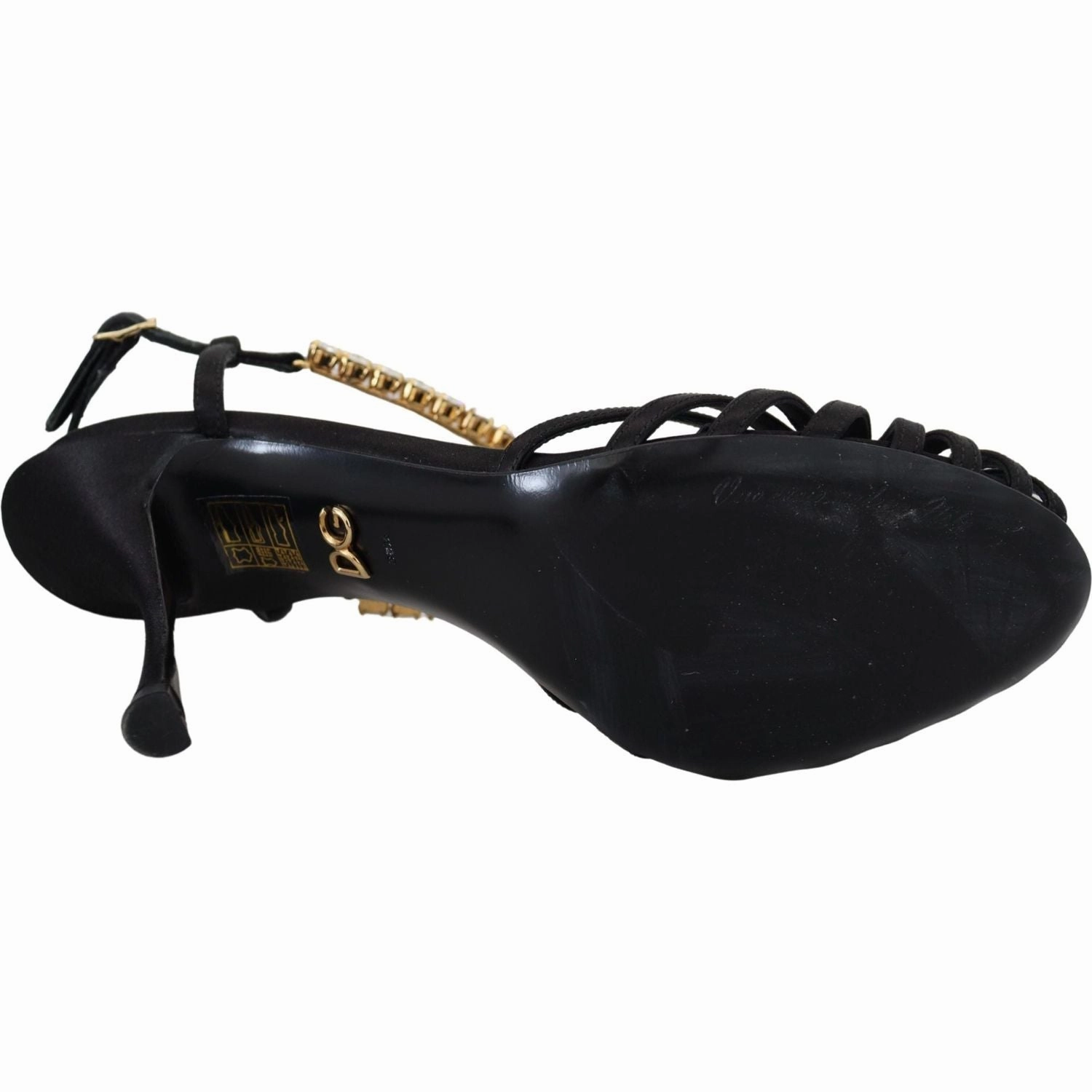 Dolce & Gabbana Black Satin Clear Crystal T-strap Sandal Shoes Beachwear Sandals