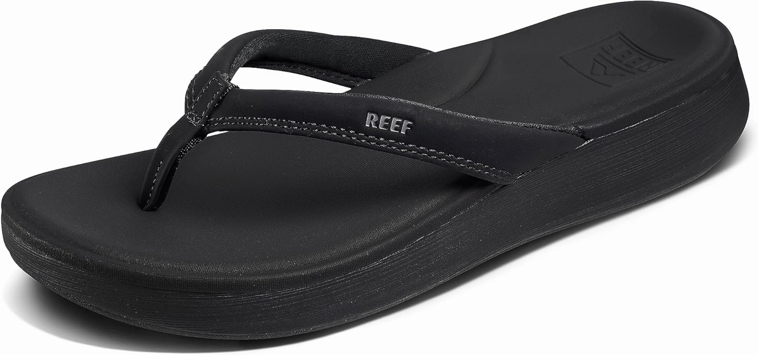 Thick Platform Flip Flops REEF Cushion Cloud Women's Flip Flop Black - Super Soft Molded Footbed, Enhanced Arch Support, Lightweight Water-Friendly Sandals