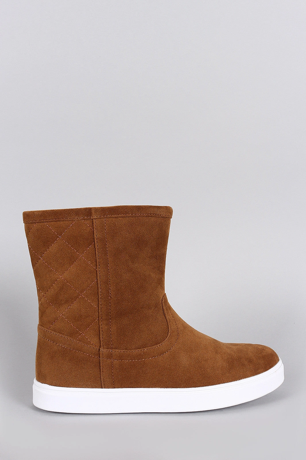 Quilted Suede Round Toe Flat Ankle Boots Feminine Flat Shoes