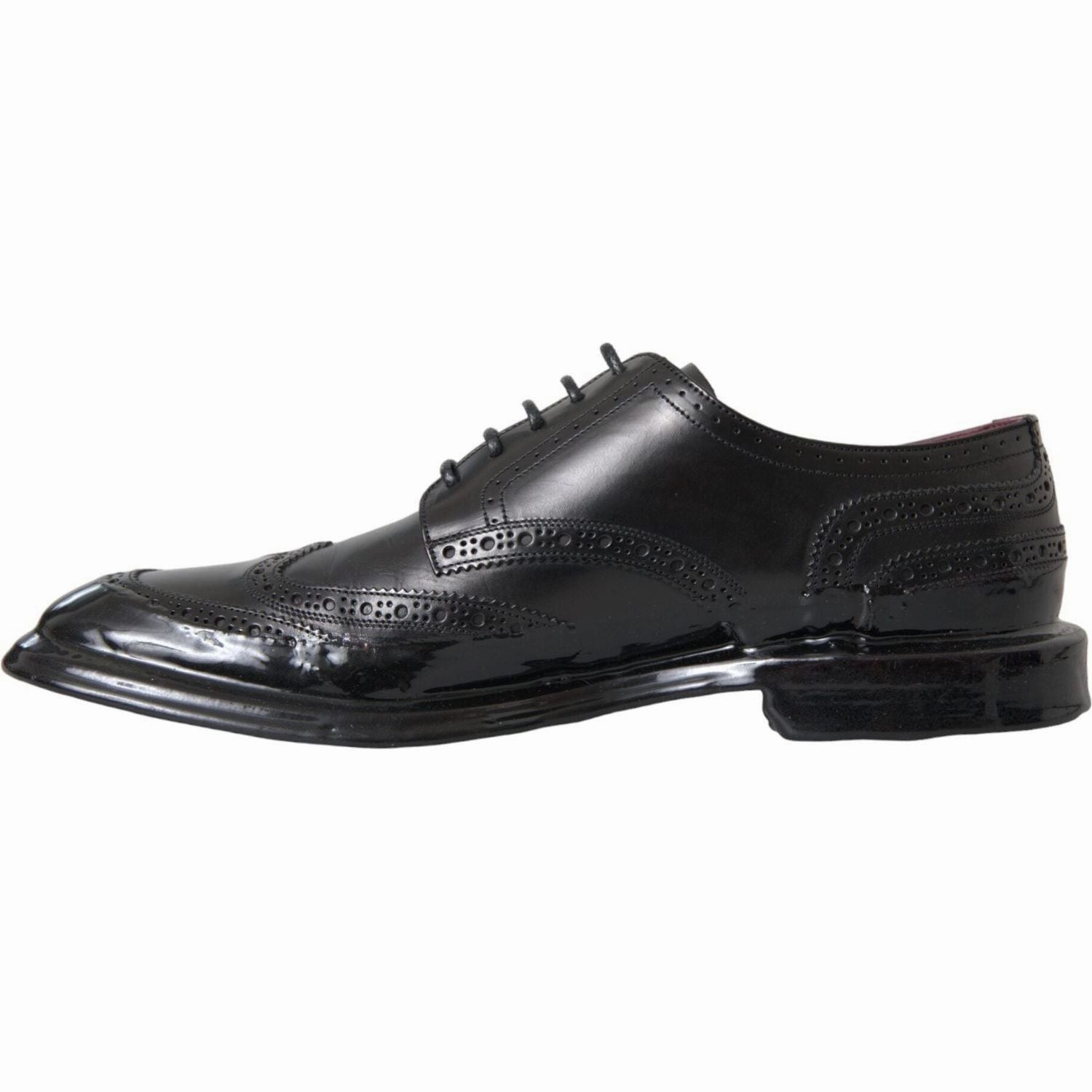 Dolce & Gabbana Black Leather Oxford Wingtip Formal Men Shoes Flat Shoe Moulding