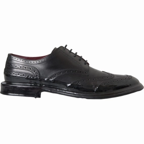 High Heel Shoes That Turn Into Flats Dolce & Gabbana Black Leather Oxford Wingtip Formal Men Shoes