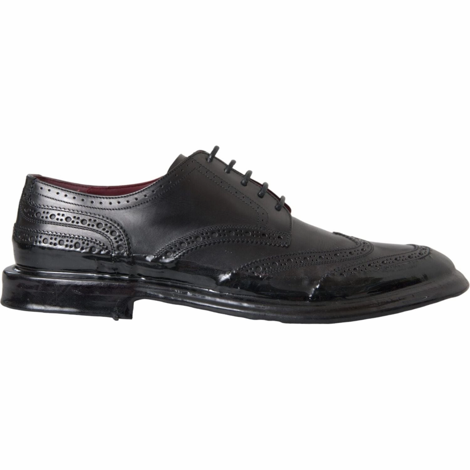 Embellished Flat Bridal Shoes Dolce & Gabbana Black Leather Oxford Wingtip Formal Men Shoes