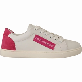 Shop Wedge Sneakers Dolce & Gabbana White Pink Leather Low Top Sneakers Womens Shoes