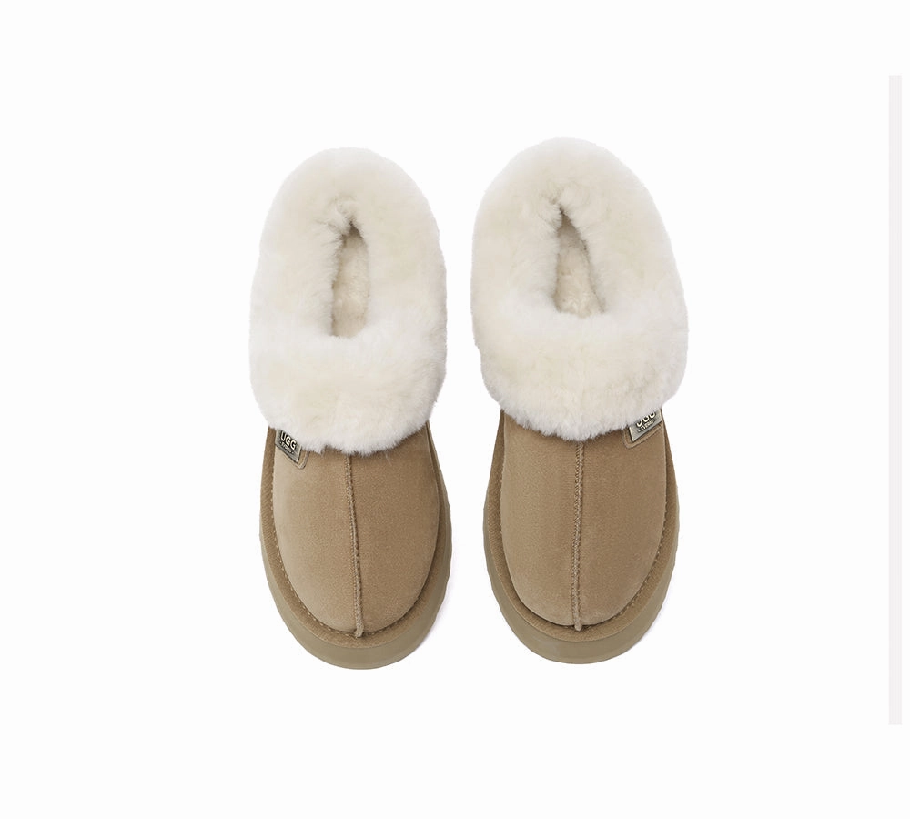 Sportswear Slides UGG EVERAU UGG Slippers Women Sheepskin Wool Collar Ankle Platform Gabri