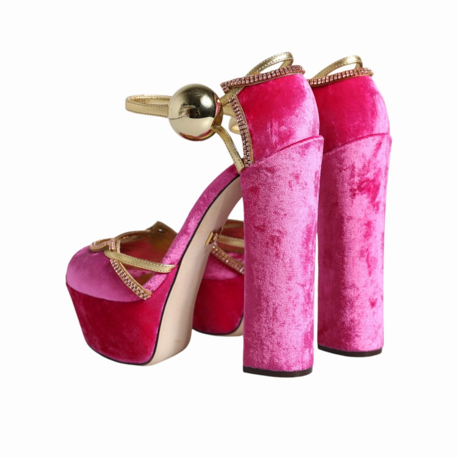 Strappy Sandals With Low Heel Dolce & Gabbana Pink Velvet Platform Ankle Strap Heel Sandals Shoes
