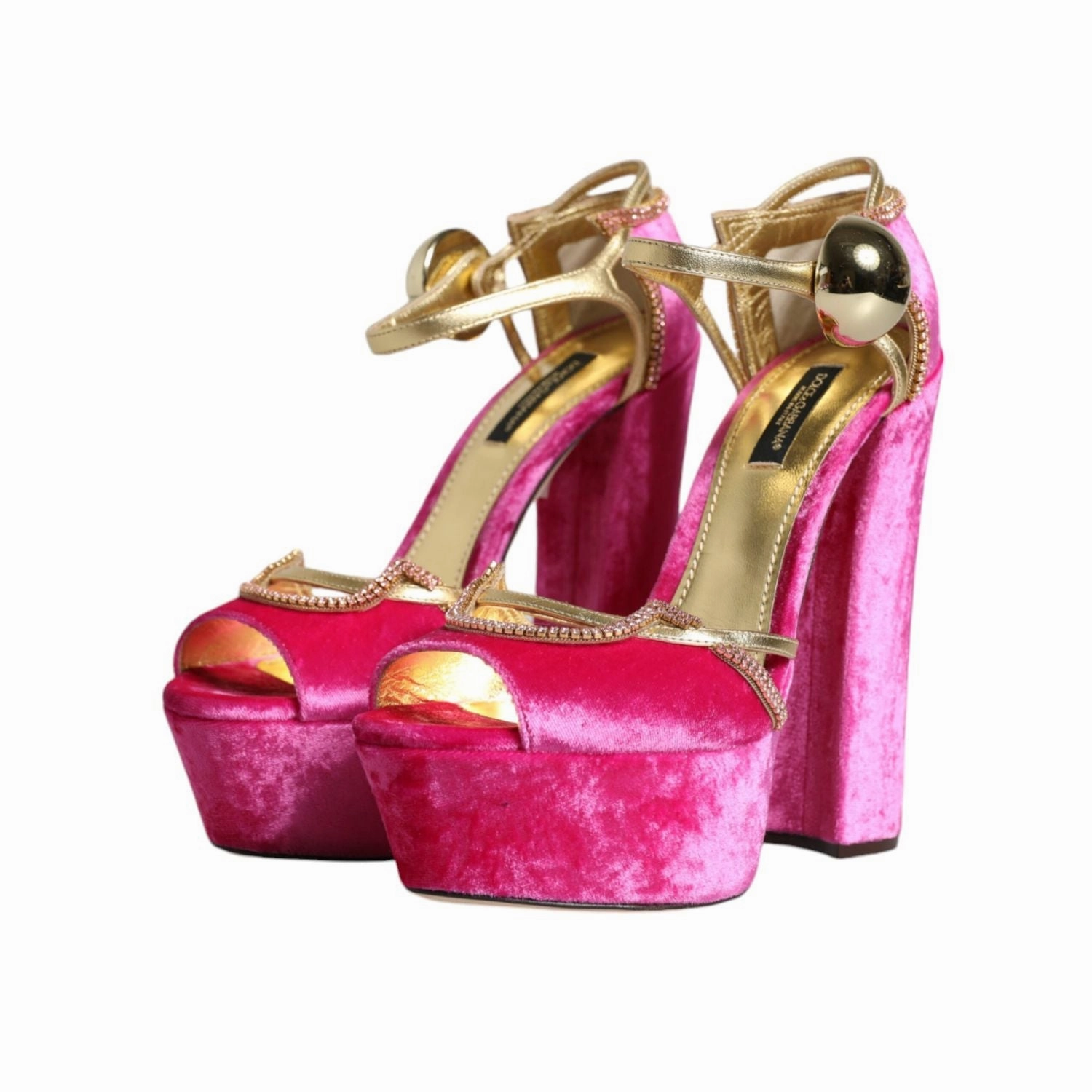 Animal Print Sandals Dolce & Gabbana Pink Velvet Platform Ankle Strap Heel Sandals Shoes