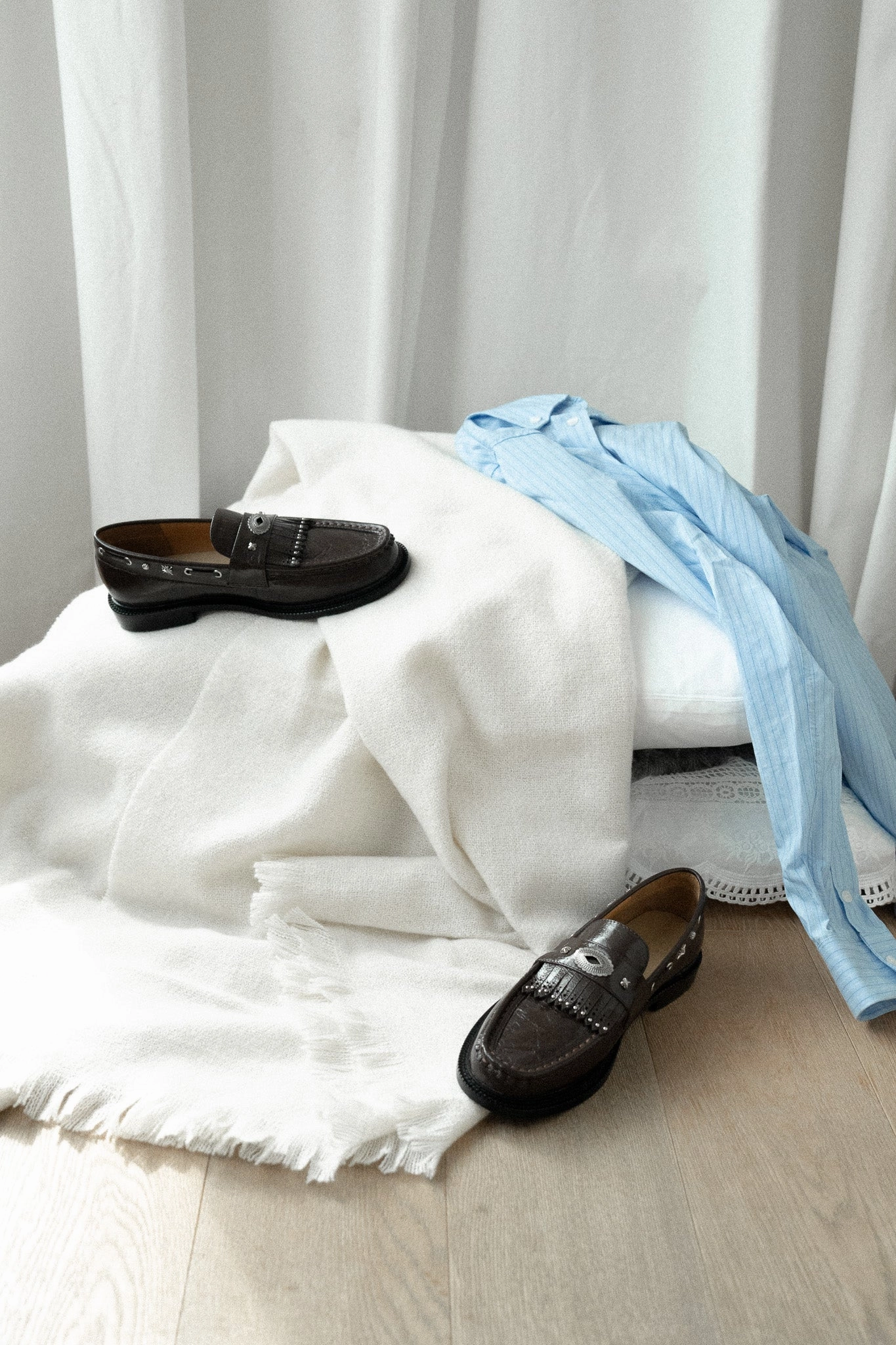 Eleby  Laser-Cut Stud-Embellished Penny Loafer Brown Loafers