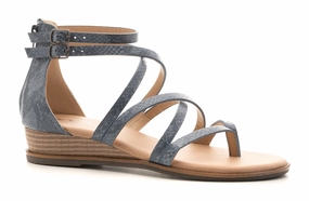 Sweet Tea Blue Snake Strappy Sandal Dark Leather Flip Flops