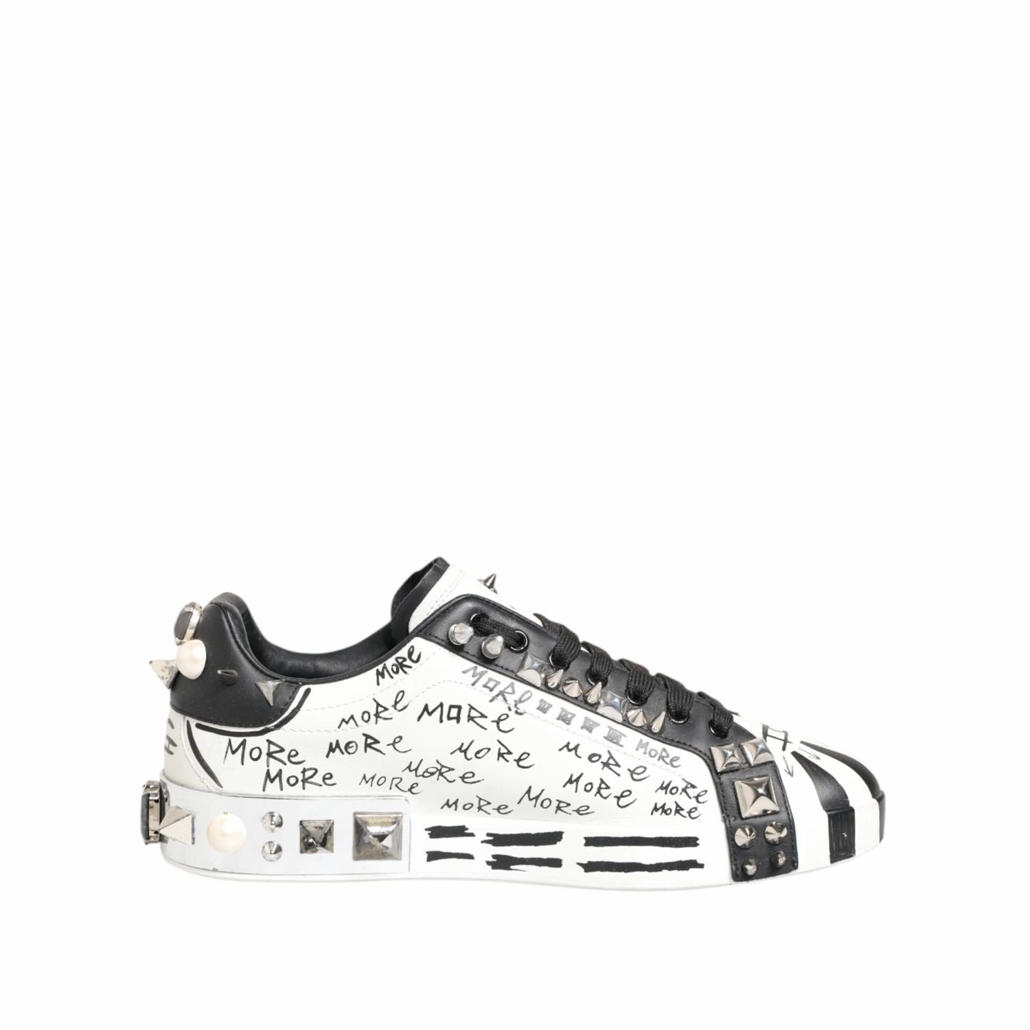 Dolce & Gabbana White Studded Printed Low Top Sneakers Shoes 20. NULL