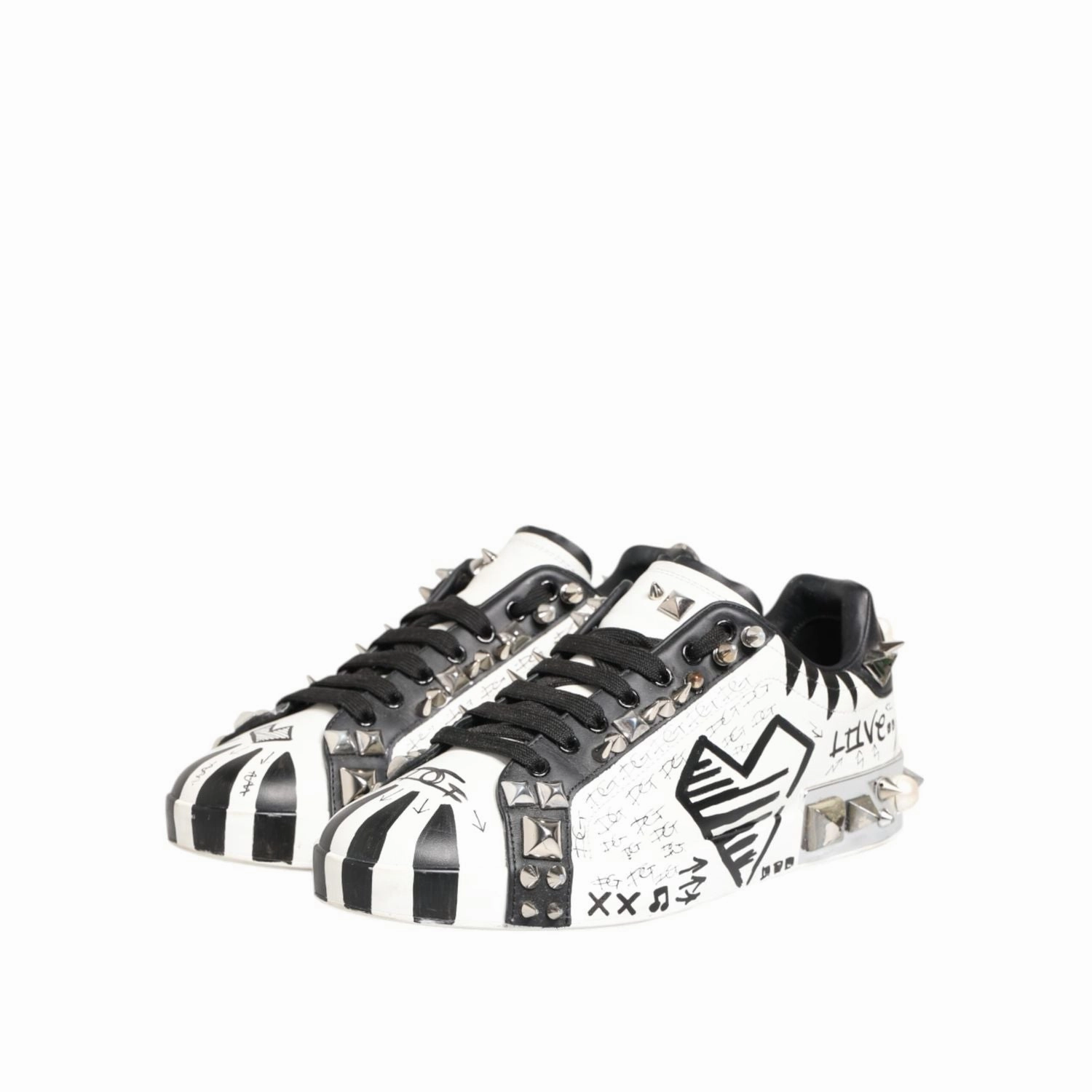 True Religion Sneakers Dolce & Gabbana White Studded Printed Low Top Sneakers Shoes