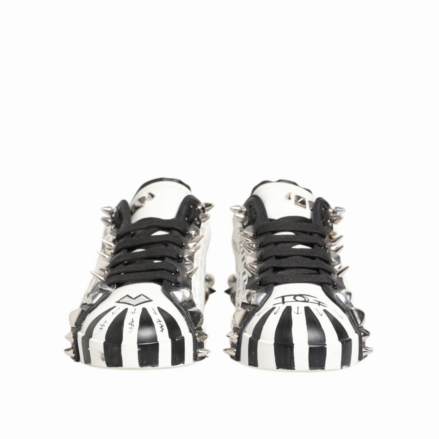 Wide Width Slip On Sneakers Dolce & Gabbana White Studded Printed Low Top Sneakers Shoes