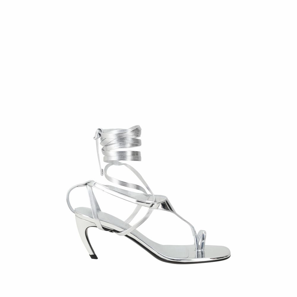 The Attico Silver Calf Leather Bos Taurus Flip-Flop Sandals Sandals Beaches