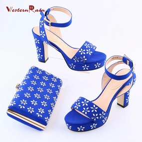 Thick Heel Sandals For Party & Evening With Matching Clutch Bag Embroidered Sandals