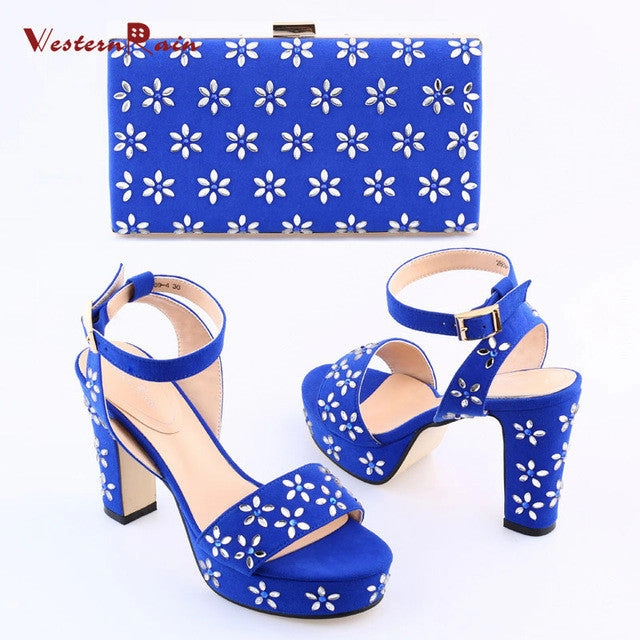 Thick Heel Sandals For Party & Evening With Matching Clutch Bag Fashion Sandals
