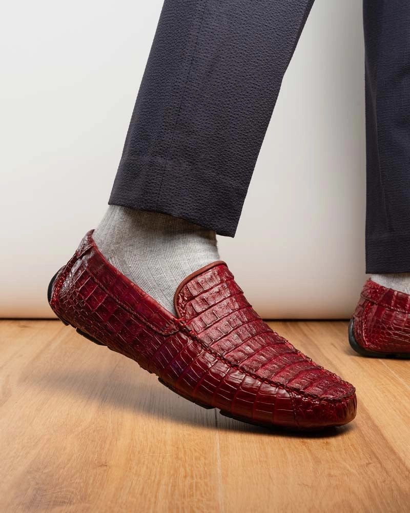 Fendi Loafers Marco Di Milano Remo Wine Caiman Driving Slip-On Loafers