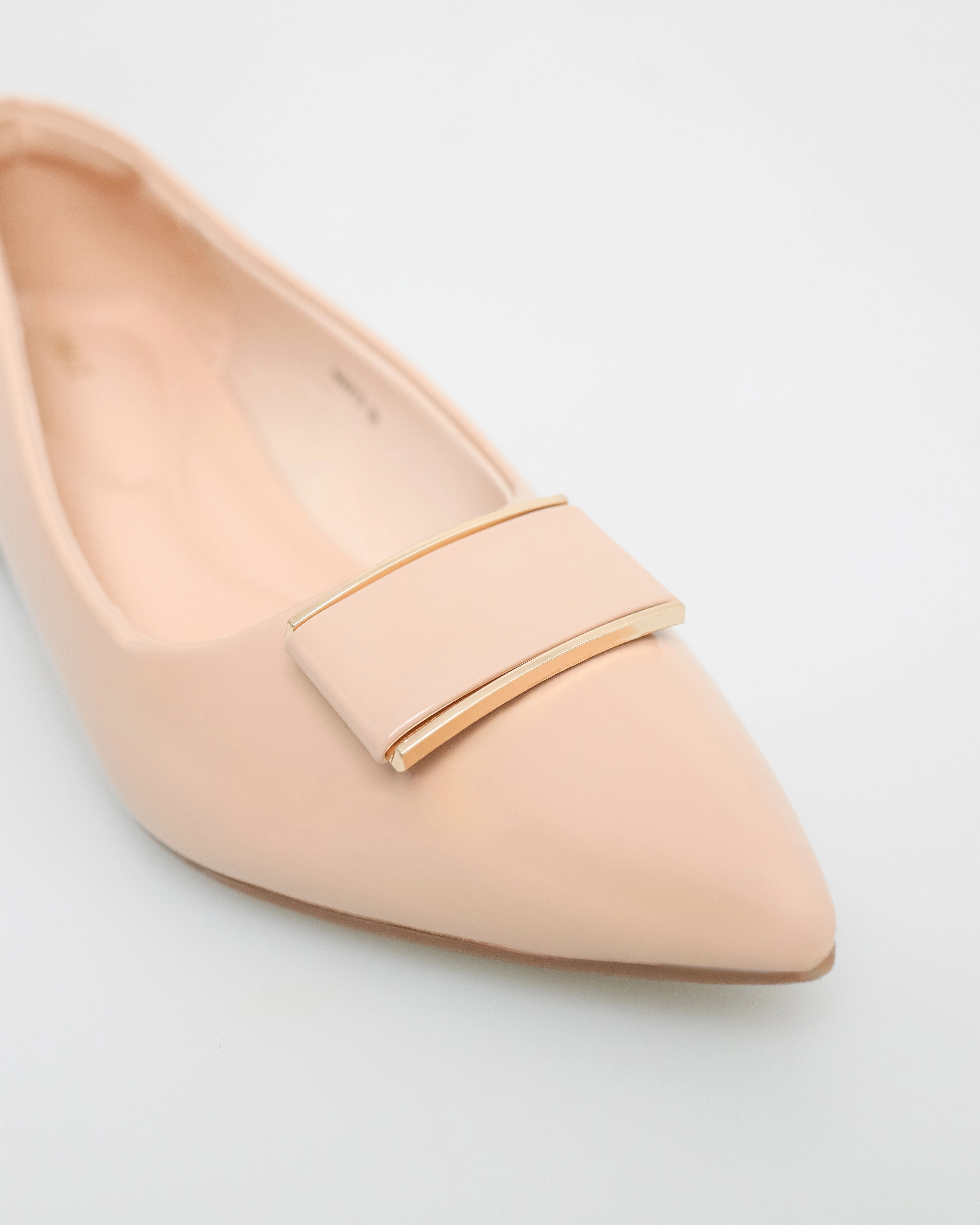 Tomaz NN273 Ladies Square Emblem Flats (Beige) Natalia Flat Shoes