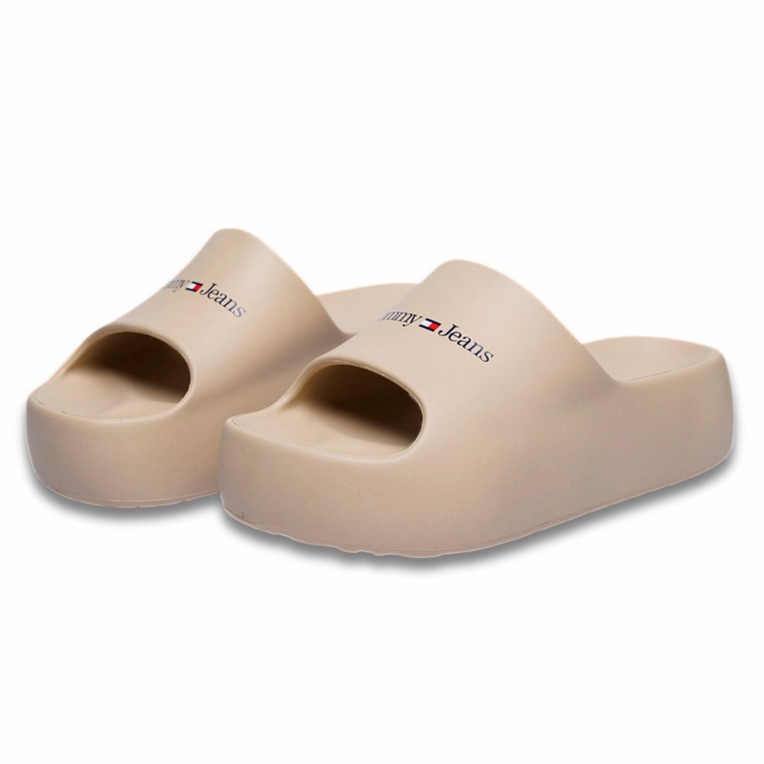 Christmas Vacation Slippers Tommy Hilfiger Chunky Flatform Pool Slides - BEG