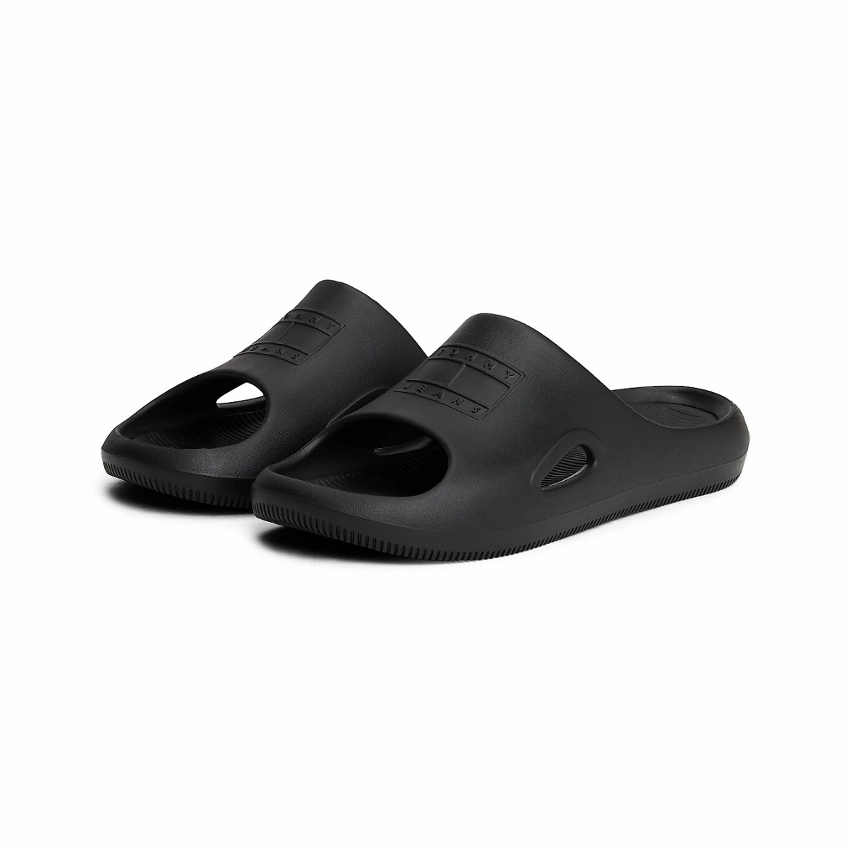 Tommy Hilfiger Cutout Embossed Pool Slides - BLK Slides Cute