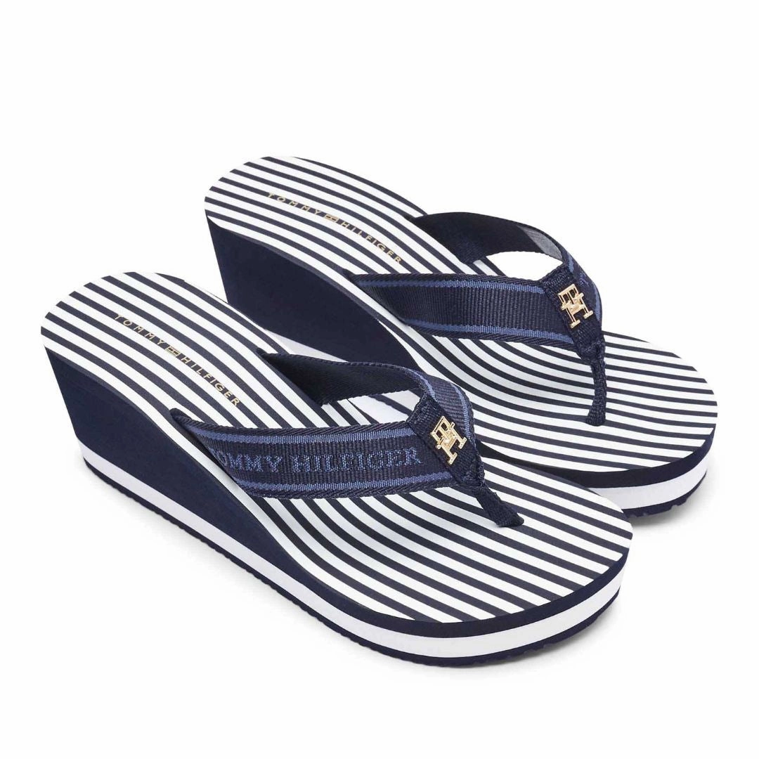 Best Flip Flops India Tommy Hilfiger Flip-Flops TH Stripes Wedge Beach Sandal FW0FW08521-NVY