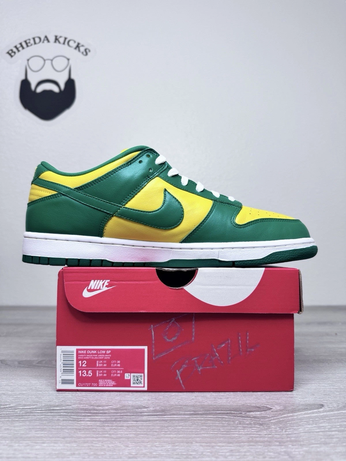 Size 12 - Nike Dunk SP Low Brazil 2020 Preowned CU1727-700 Authentic Asics Top Running Shoes