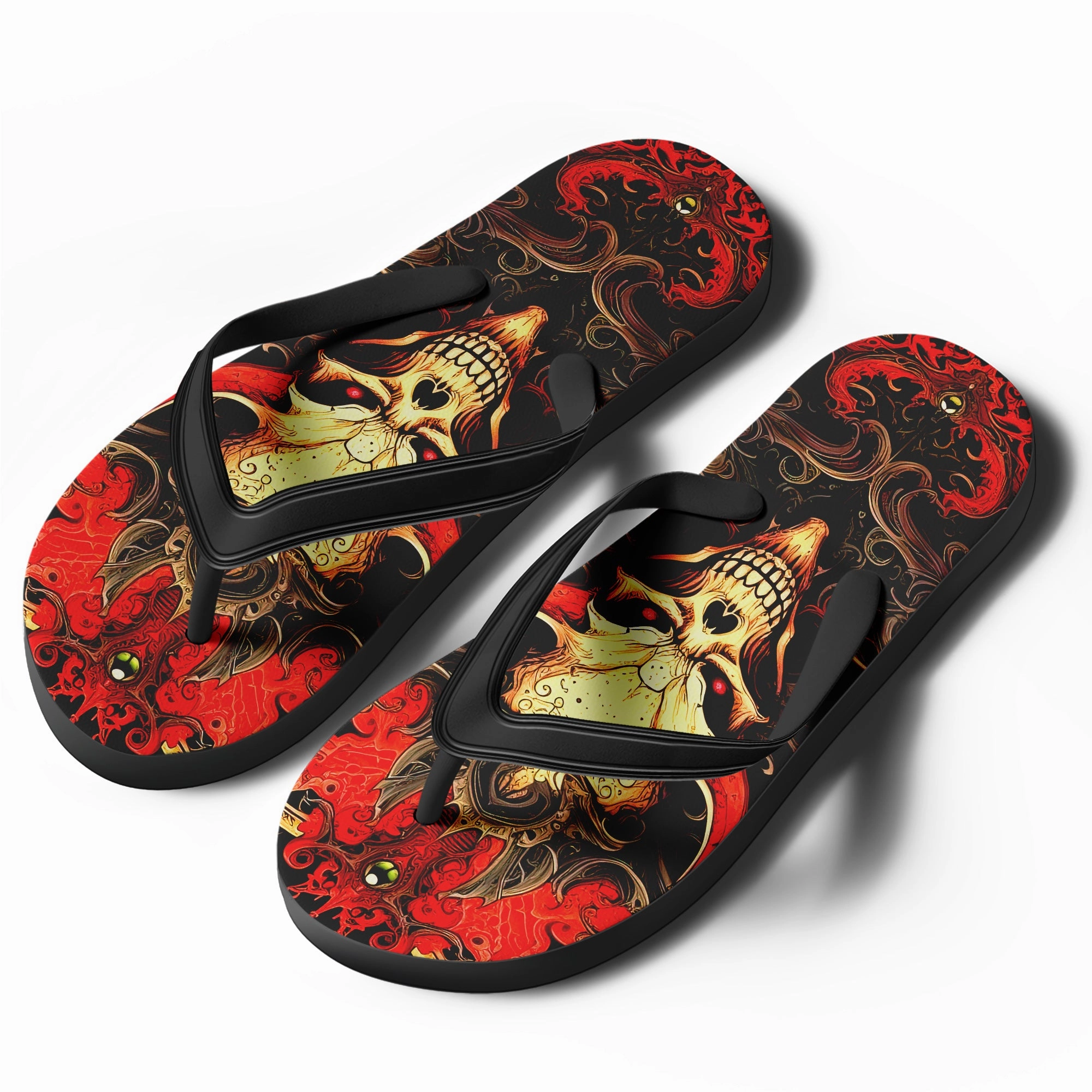 Slippers Washing Machine Toponepod Demonic Skull Fire Flip Flops | Custom Red Flame Gothic Sandals with Evil Grin Skull Art for Men | FN058-25023046-7