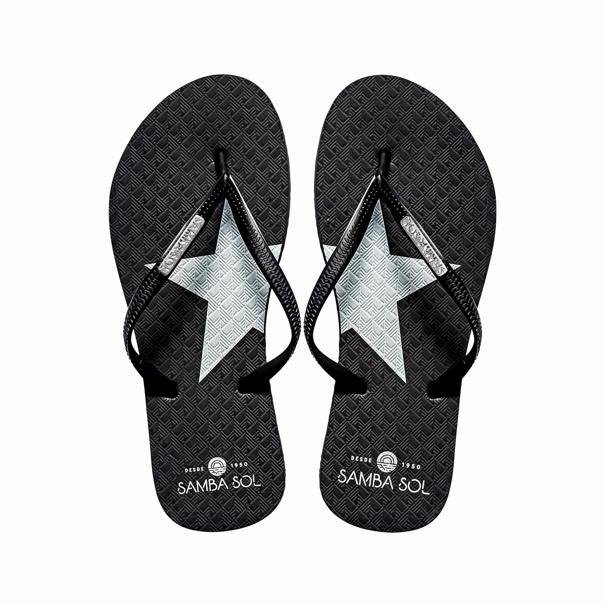 Samba Sol Women's Fashion Flip Flops - Silver Star Studded Bow Flip Flops