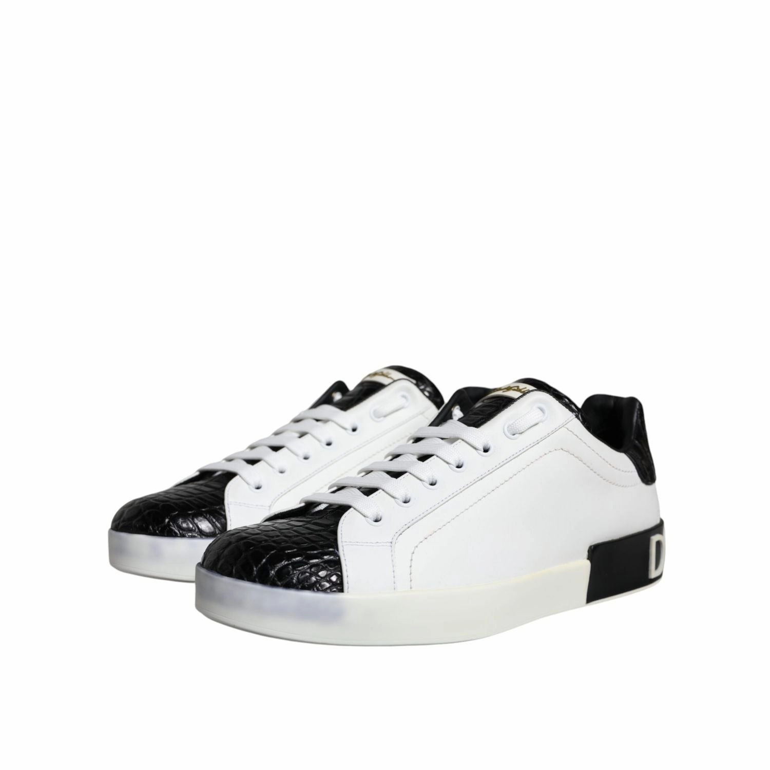 Football Sneakers Dolce & Gabbana Black Leather Logo Portofino Sneaker Shoes