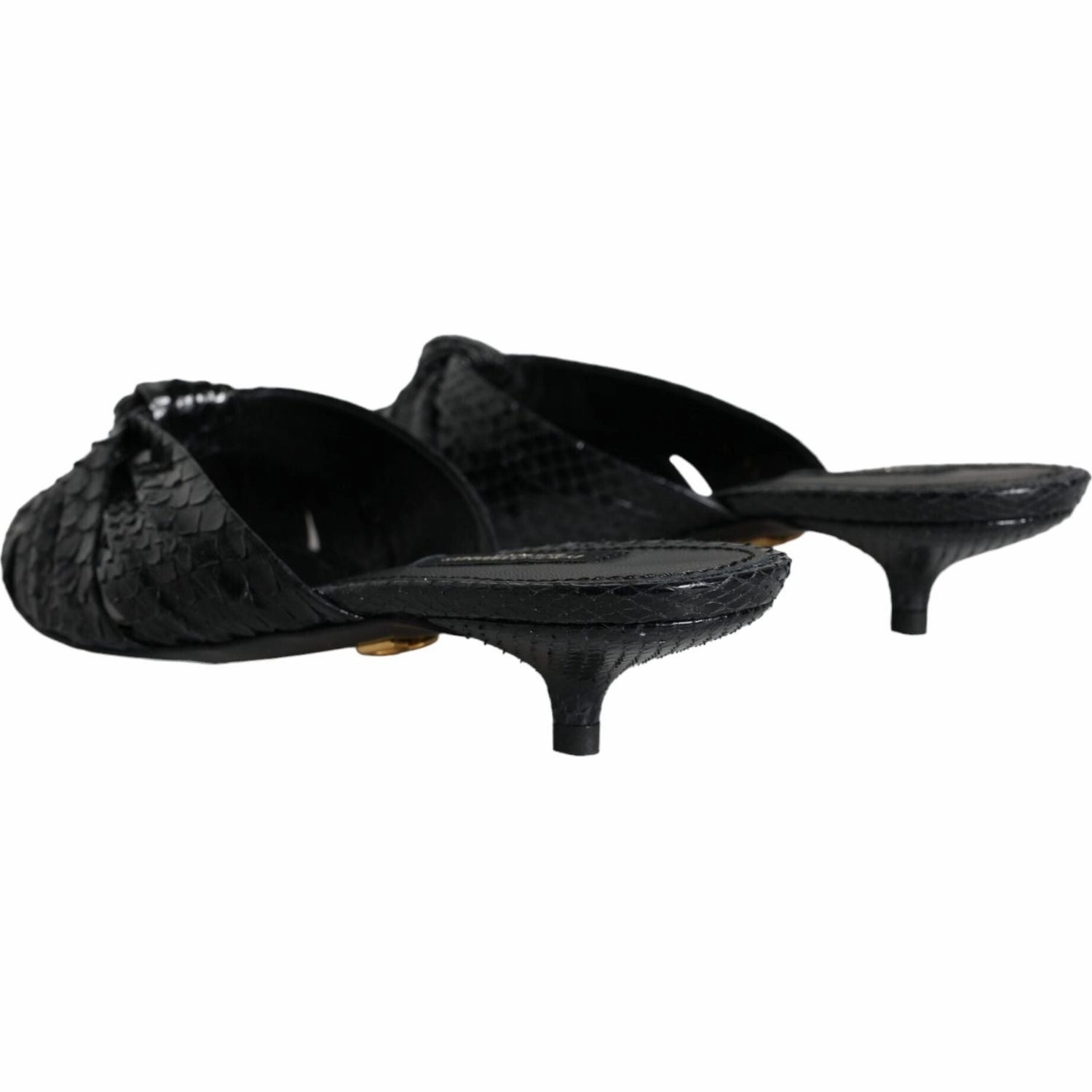 Antigua Resort Dolce & Gabbana Black Leather Heels Slides Sandals Shoes