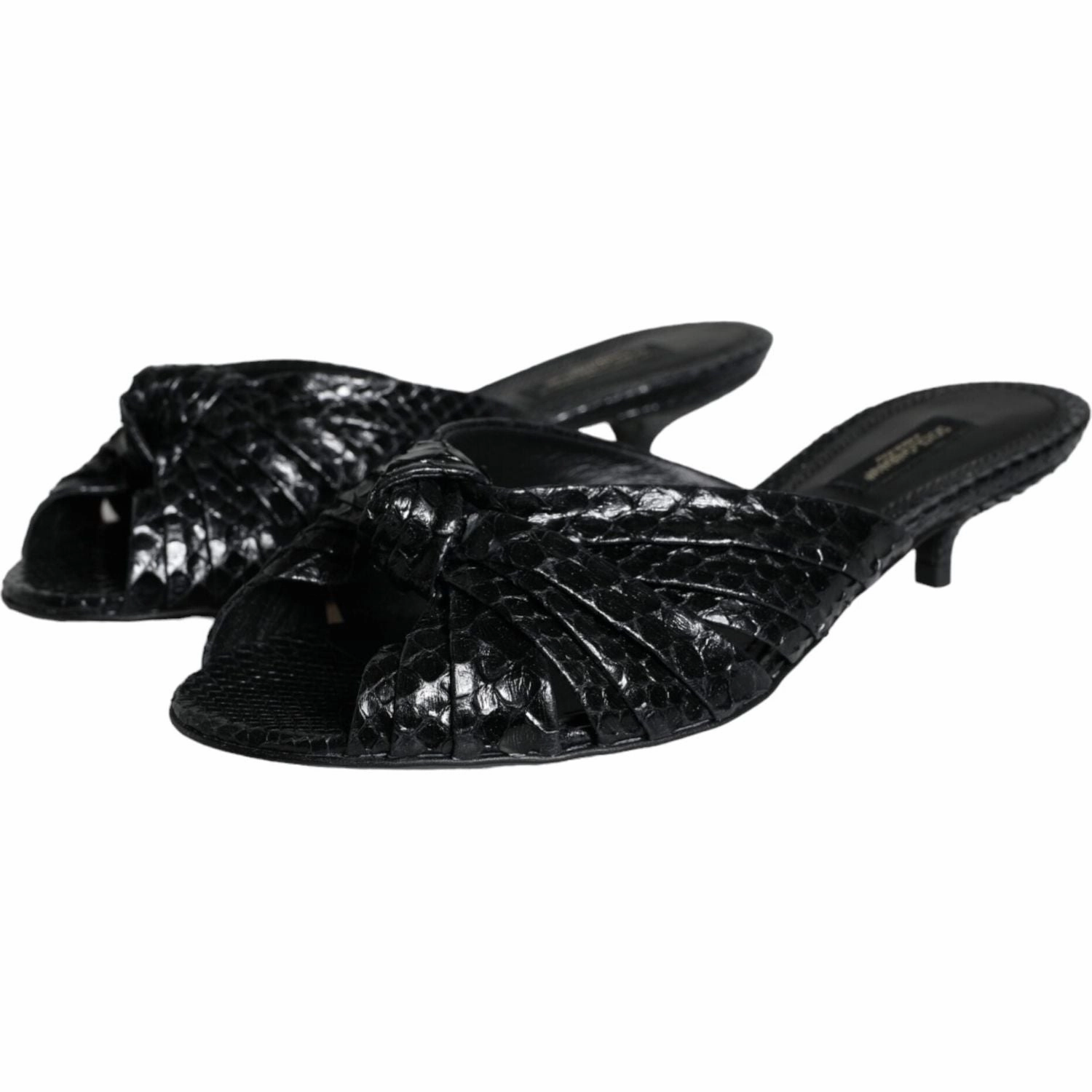 Dolce & Gabbana Black Leather Heels Slides Sandals Shoes Sherpa Sandals