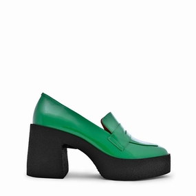Yoko Forest Green Patent Leather Chunky Loafers Bit Loafers With Suit
