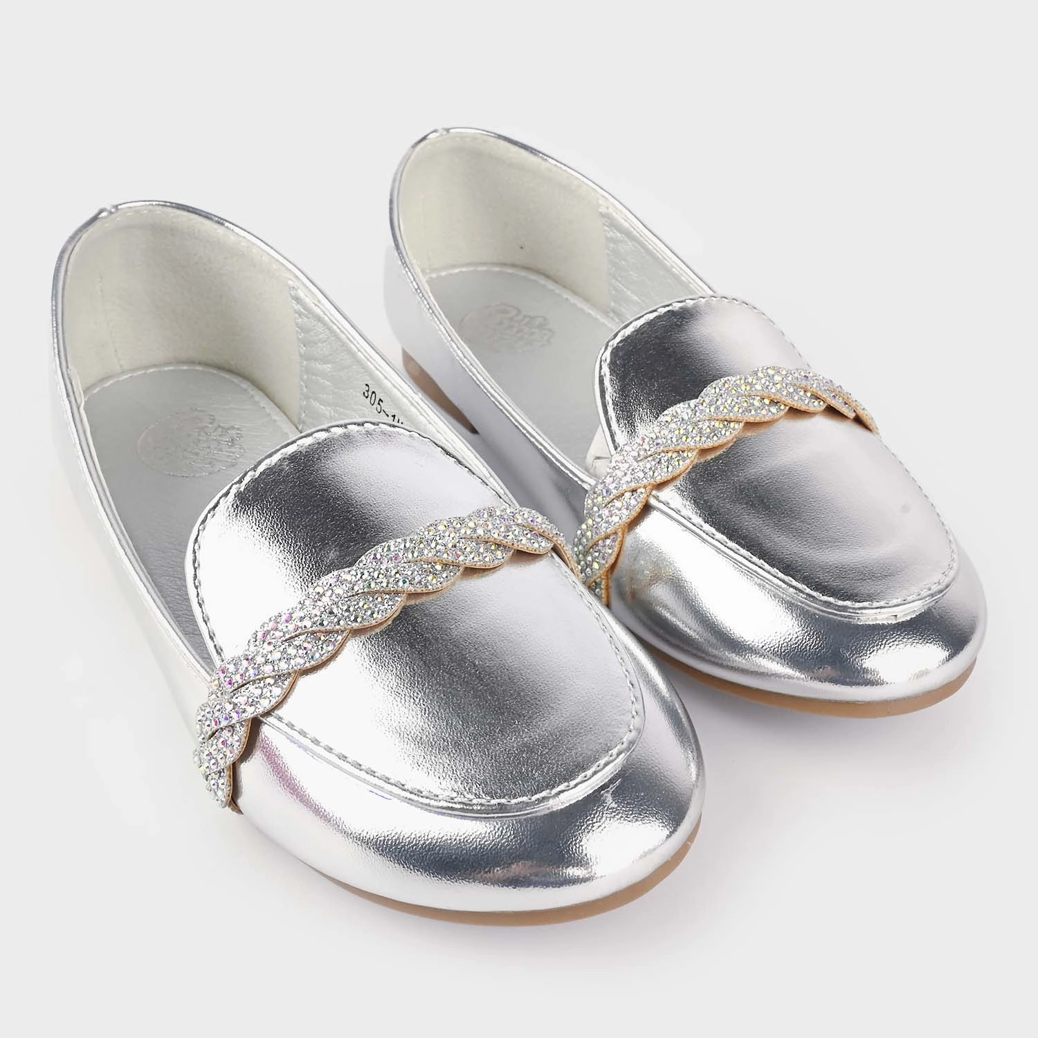 Loafers And White Socks Girls Loafer 305-1M-SILVER