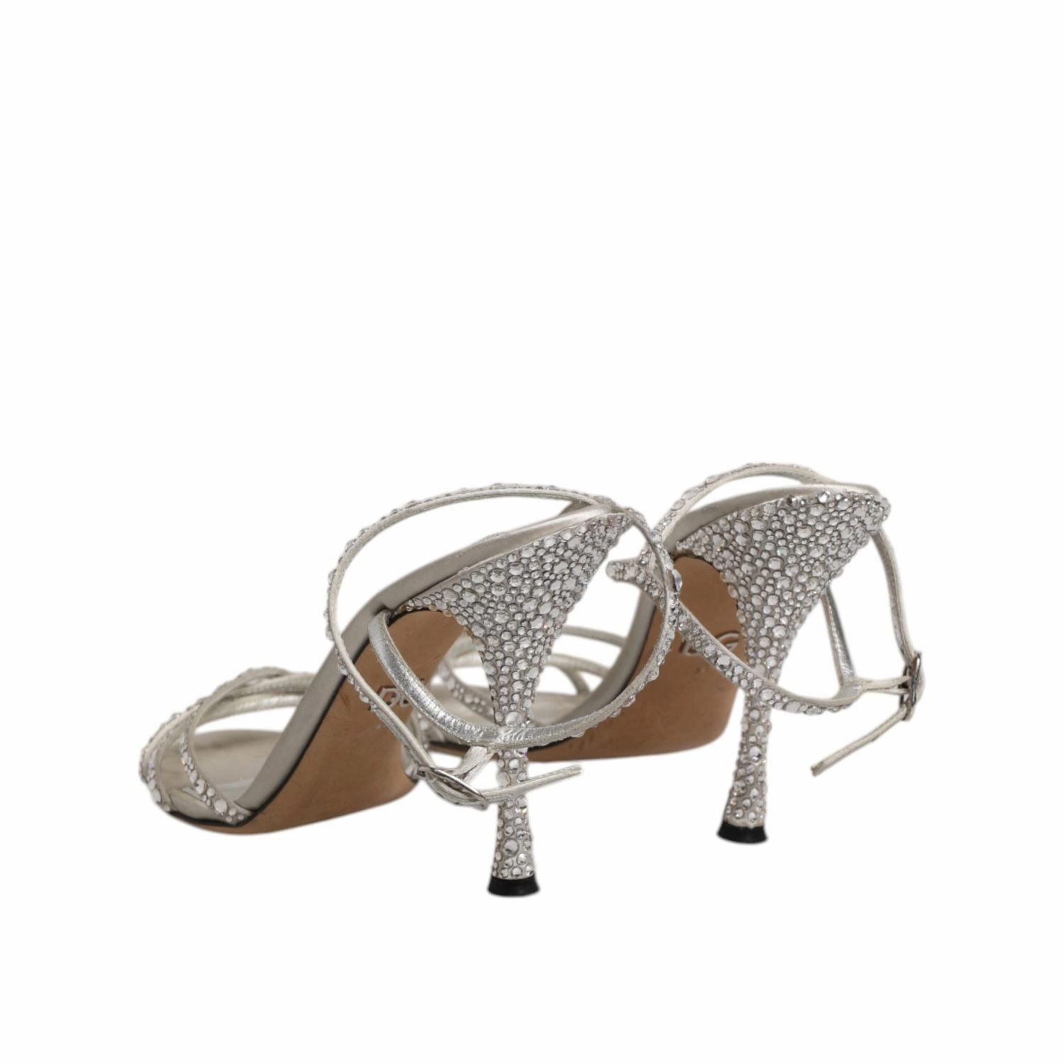 Dolce & Gabbana Silver Strass Ankle Strap KEIRA Sandals Shoes Biking With Sandals