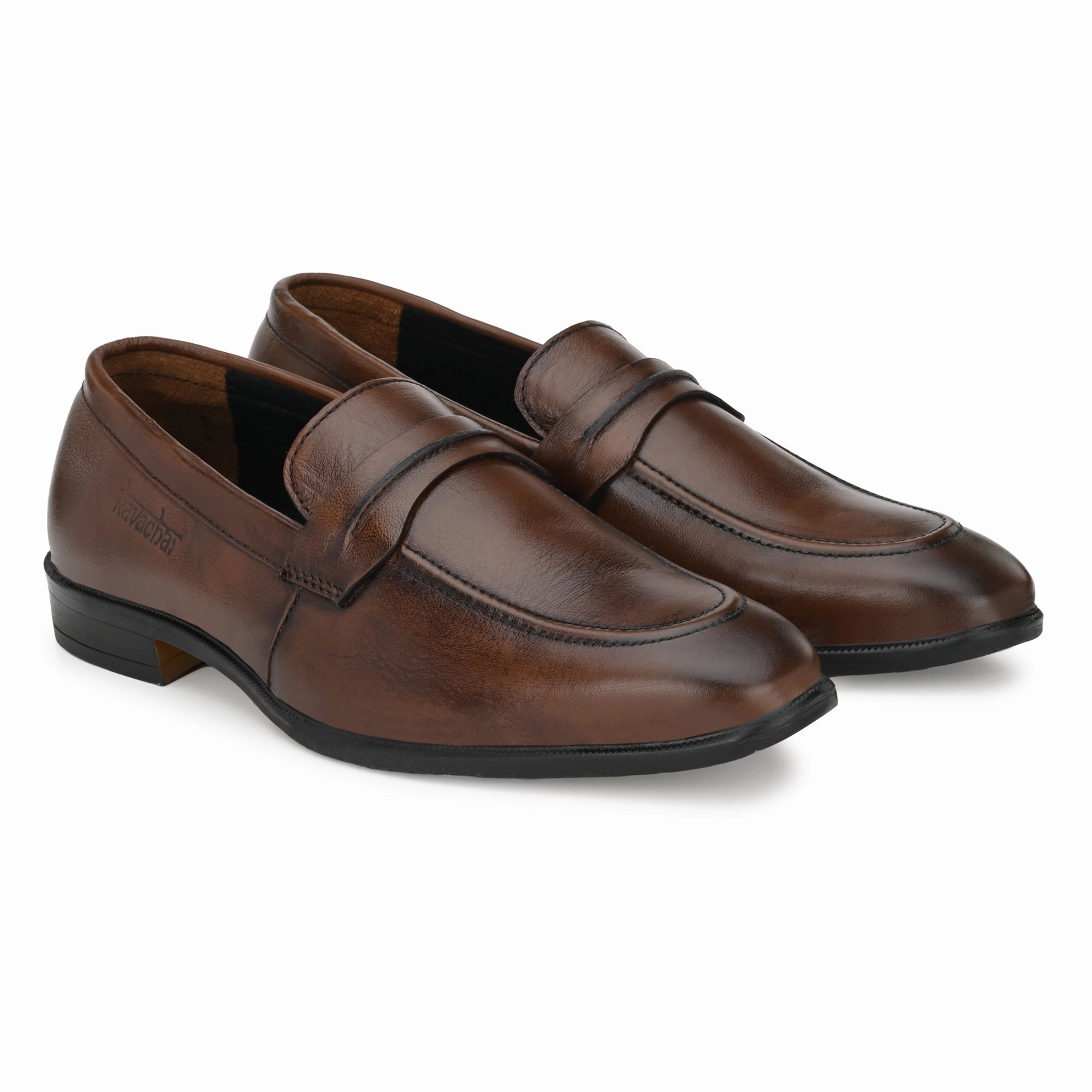 Running Shoes With Carbon Plate Kavacha Pure Leather , Italic designed formal Shoe , S811 Slip On Shoes For Men (Brown)