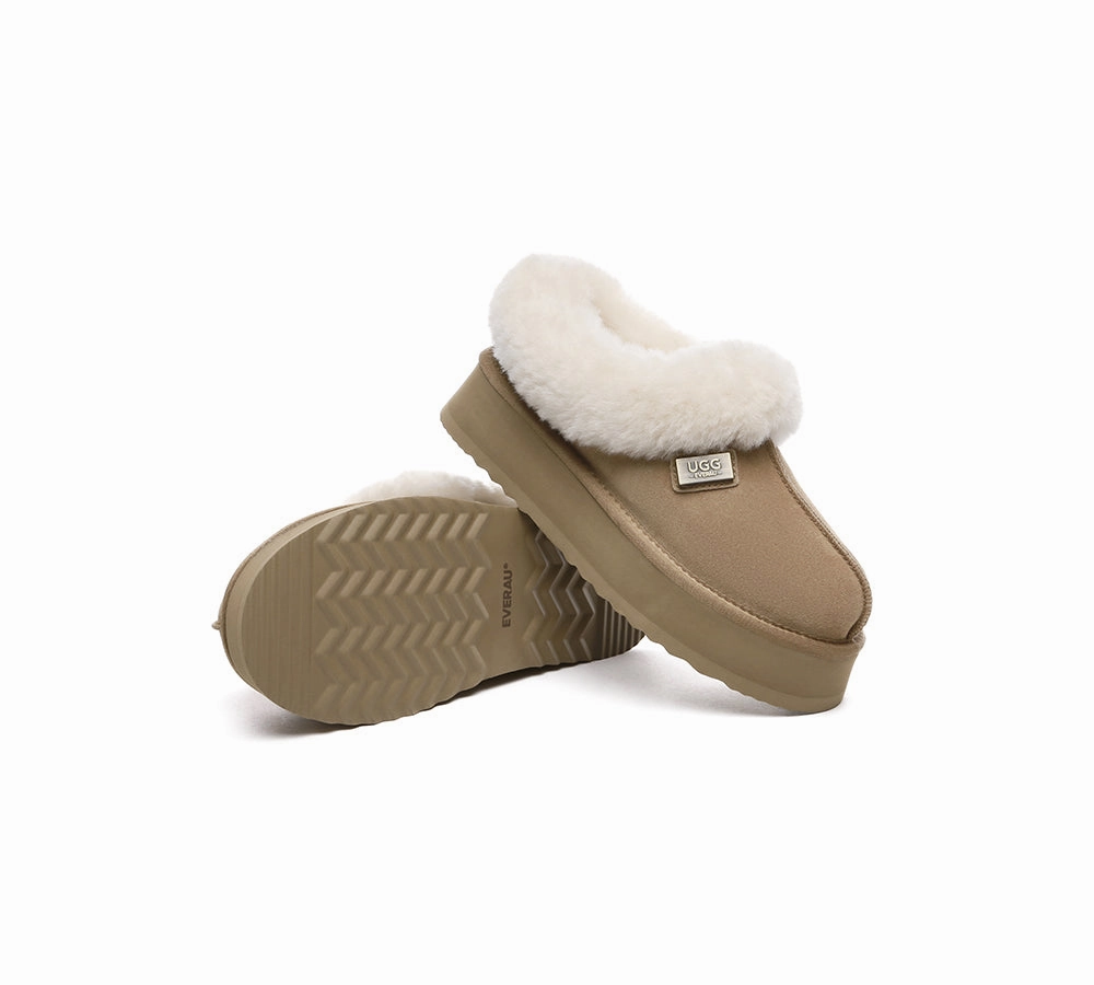 Olikai Slippers UGG EVERAU UGG Slippers Women Sheepskin Wool Collar Ankle Platform Gabri