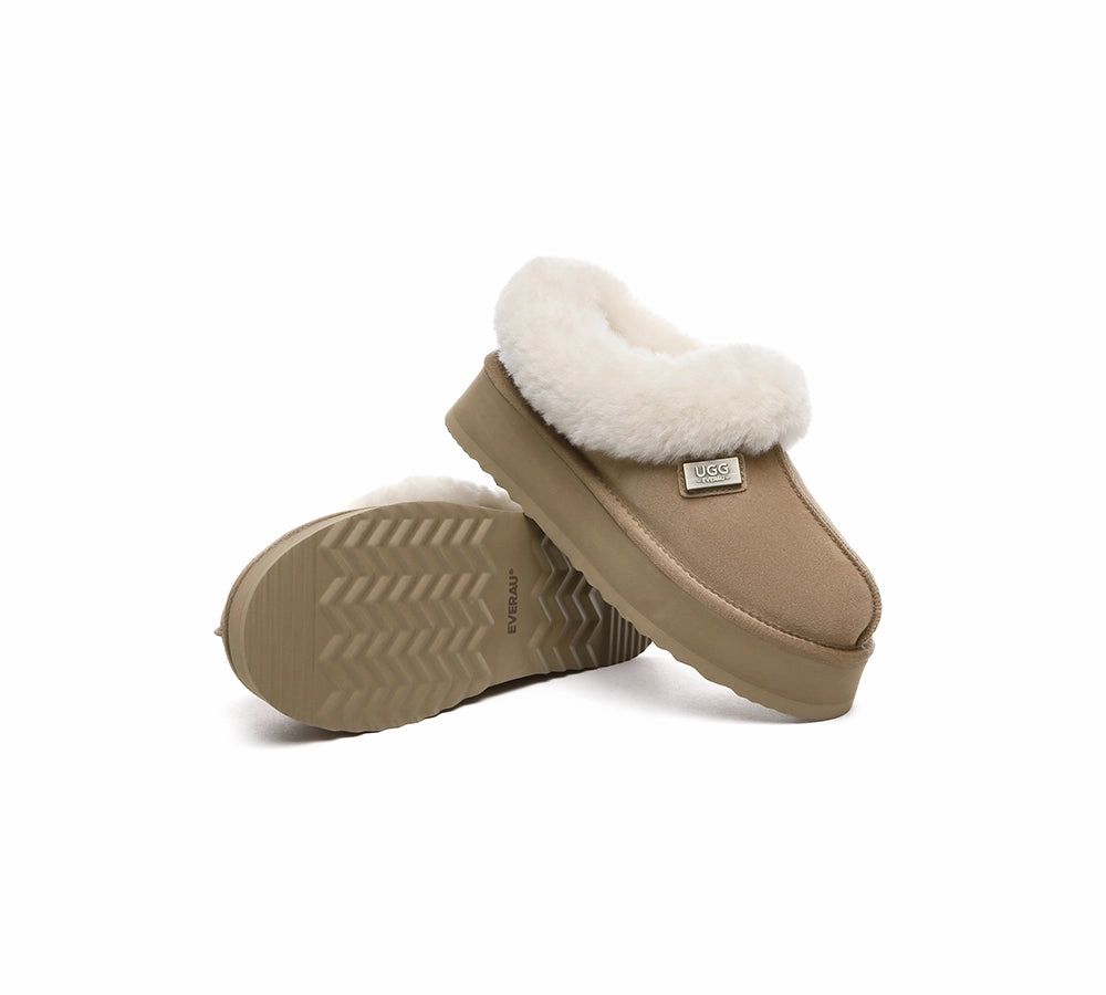 UGG EVERAU UGG Slippers Women Sheepskin Wool Collar Ankle Platform Gabri Flat Feet Slippers
