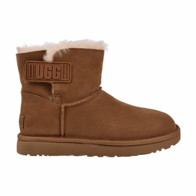 Ugg Mini Bailey Logo Strap Women's Boots Chestnut Hand Knit Slippers