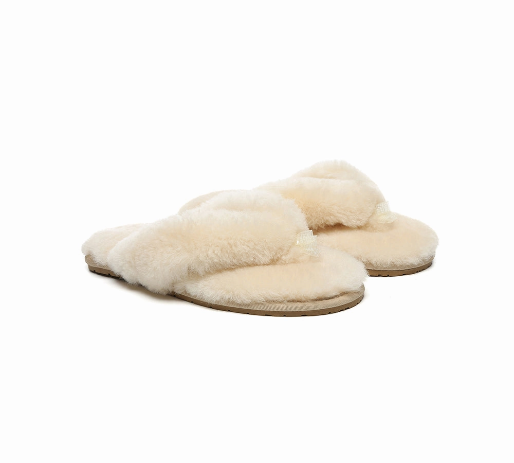 AUSTRALIAN SHEPHERD UGG Thongs Women Fluffy Slides Farah Yellow Slippers