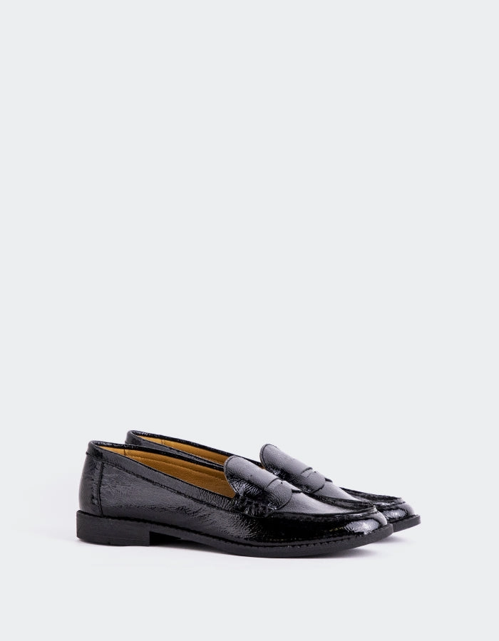 Lettine Black Naplack Woodchuck Sato Tabi Loafers