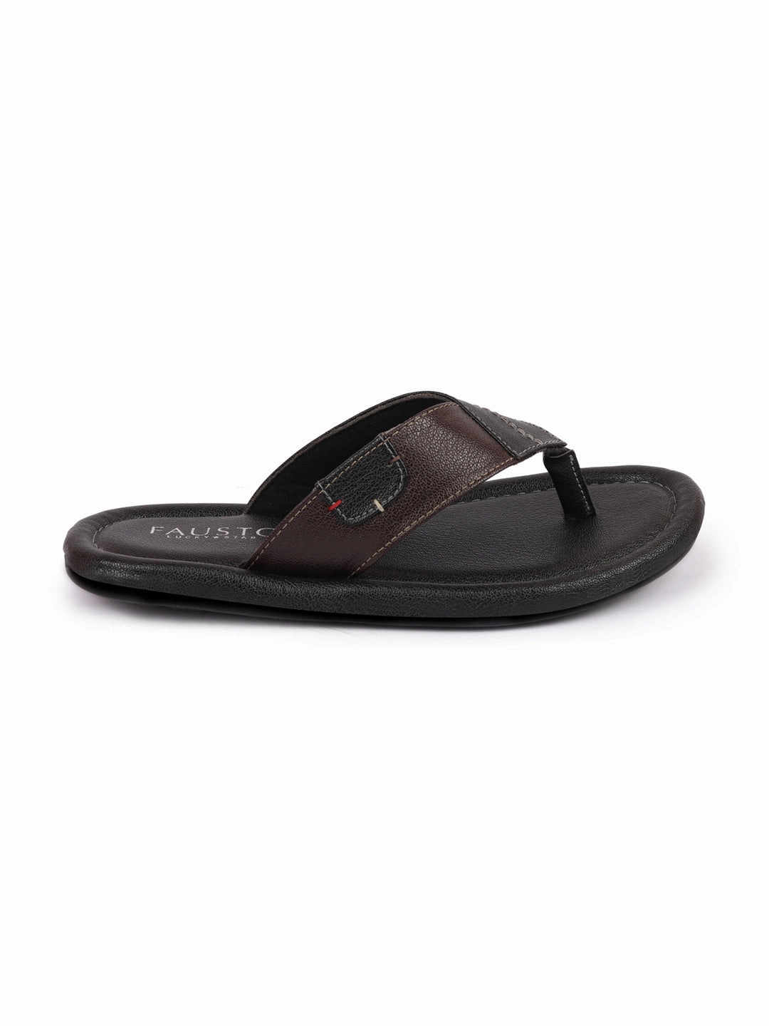Natural Reflections Slippers Men Black Stitched Design Indoor Outdoor Thong Slipper Sandals