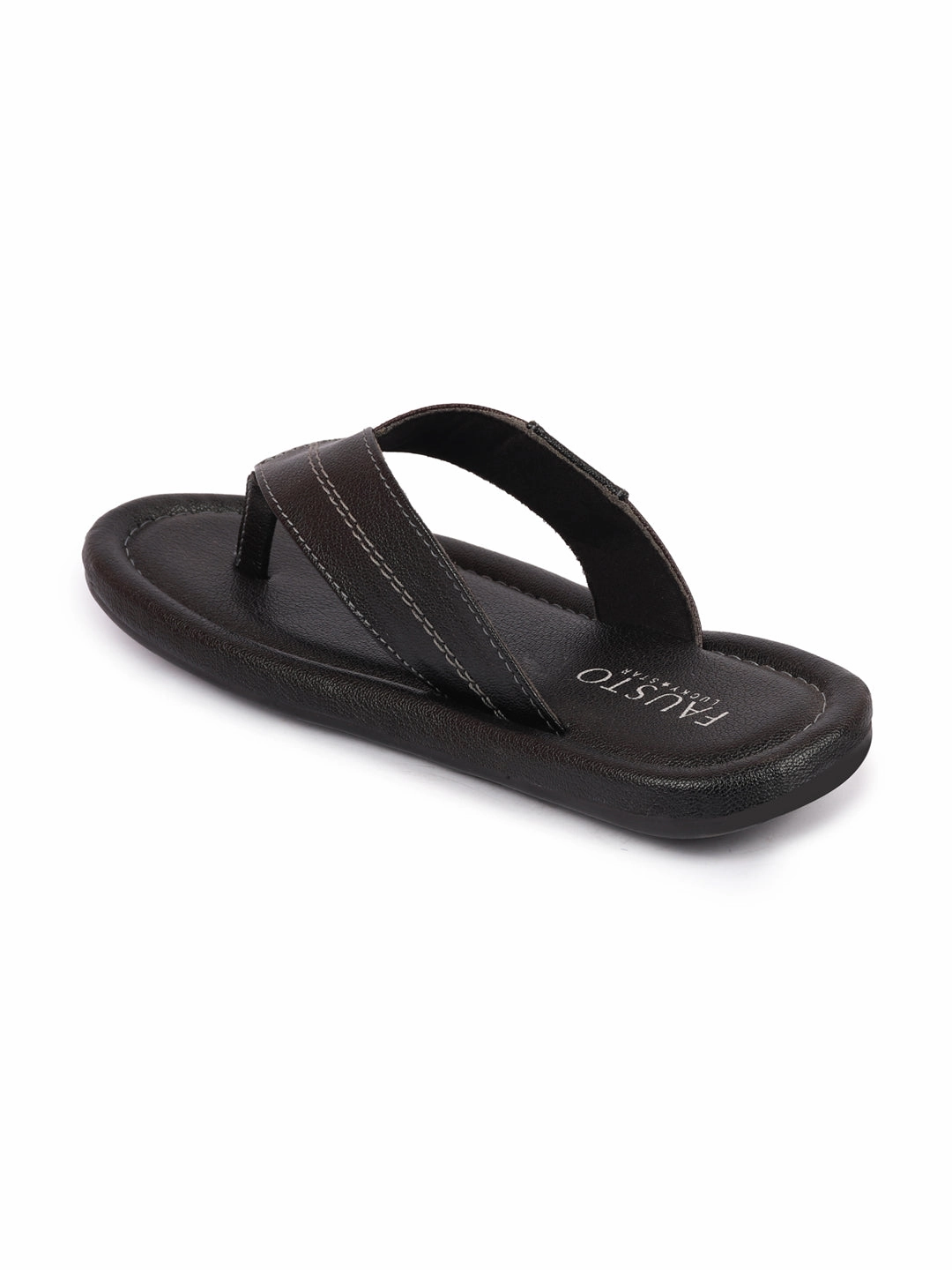 Men Black Stitched Design Indoor Outdoor Thong Slipper Sandals Slippers Summer