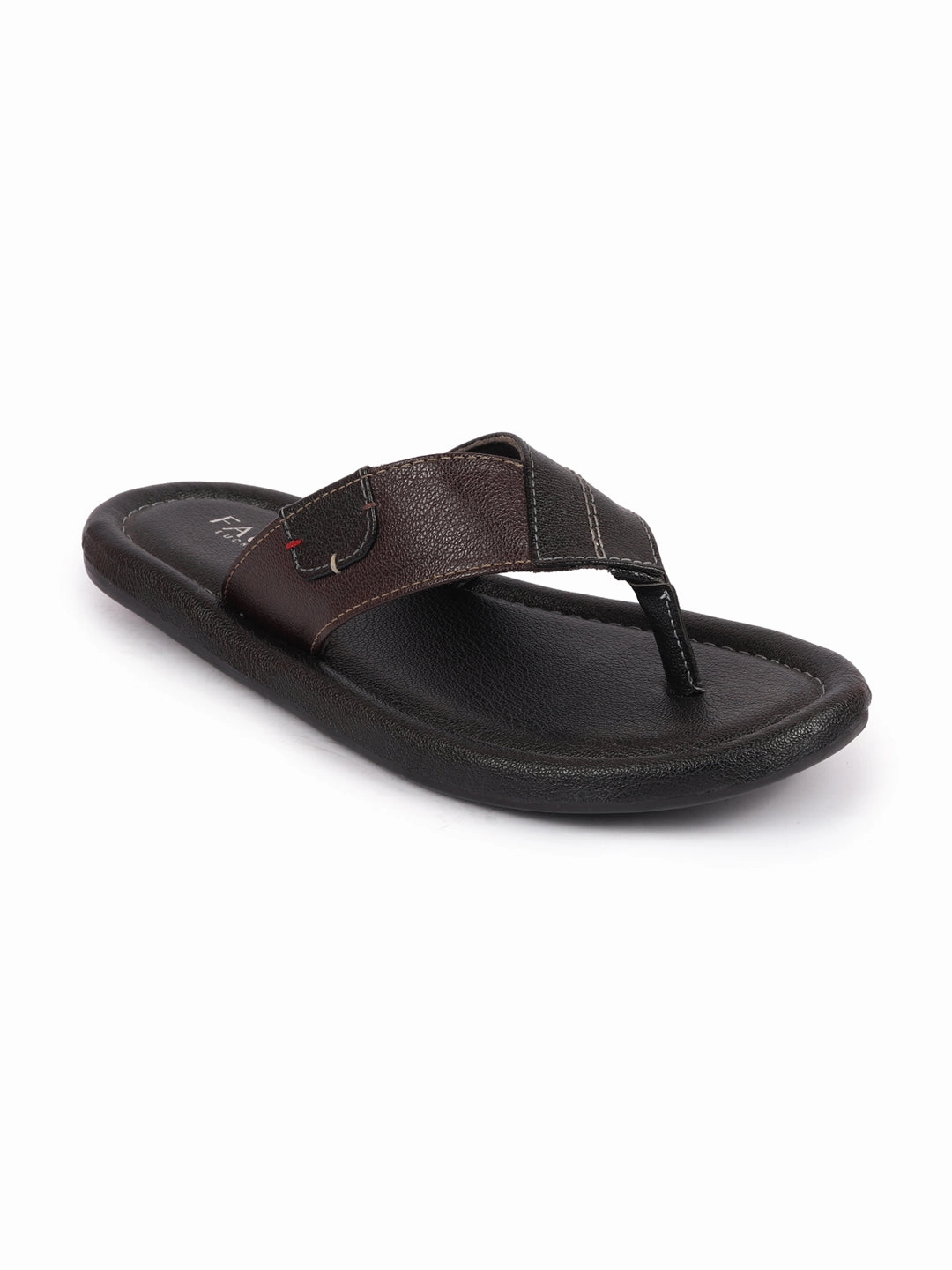 Men Black Stitched Design Indoor Outdoor Thong Slipper Sandals Tazz Slippers