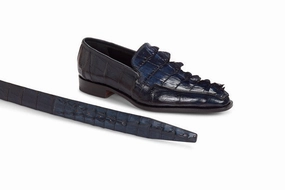 Denim Loafers Mauri - 4770 "Orefici" Blue Hornback/Baby Croc Loafer