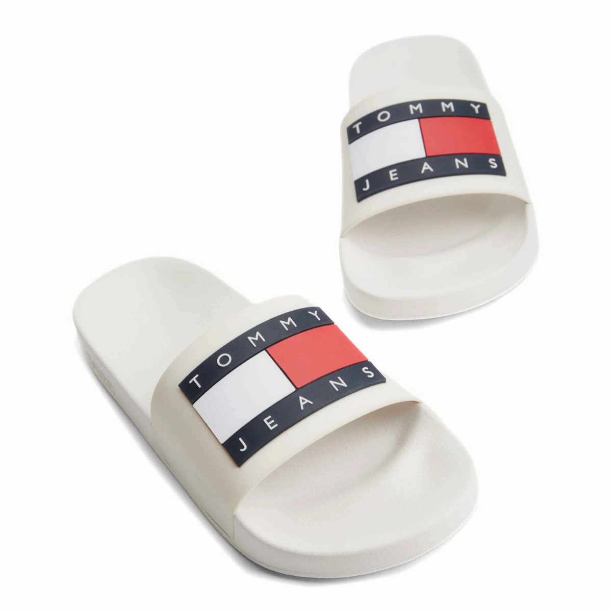 Tommy Hilfiger Essential Flag Badge Pool Slides - OFFWHT Slippers With Jeans