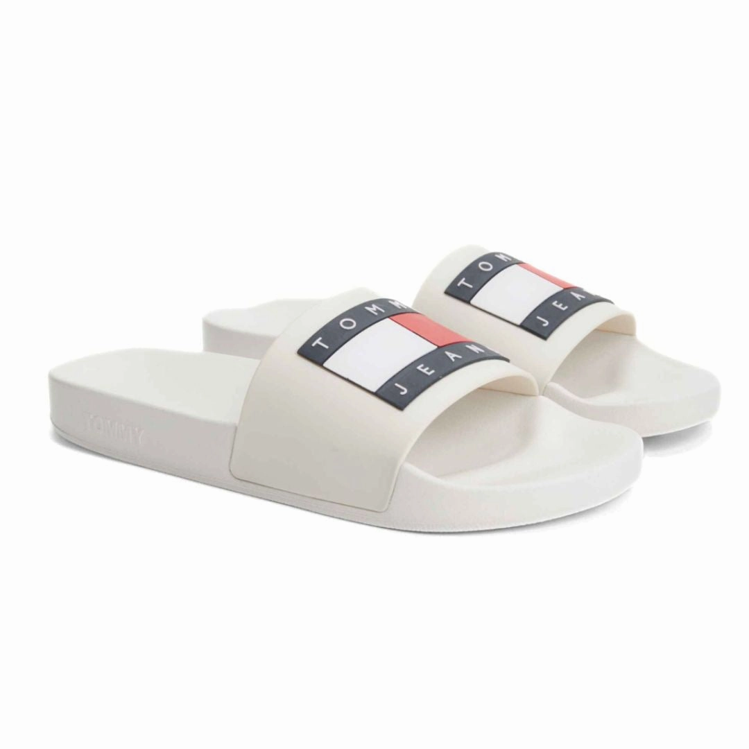 Fuzzy Bedroom Slippers Tommy Hilfiger Essential Flag Badge Pool Slides - OFFWHT