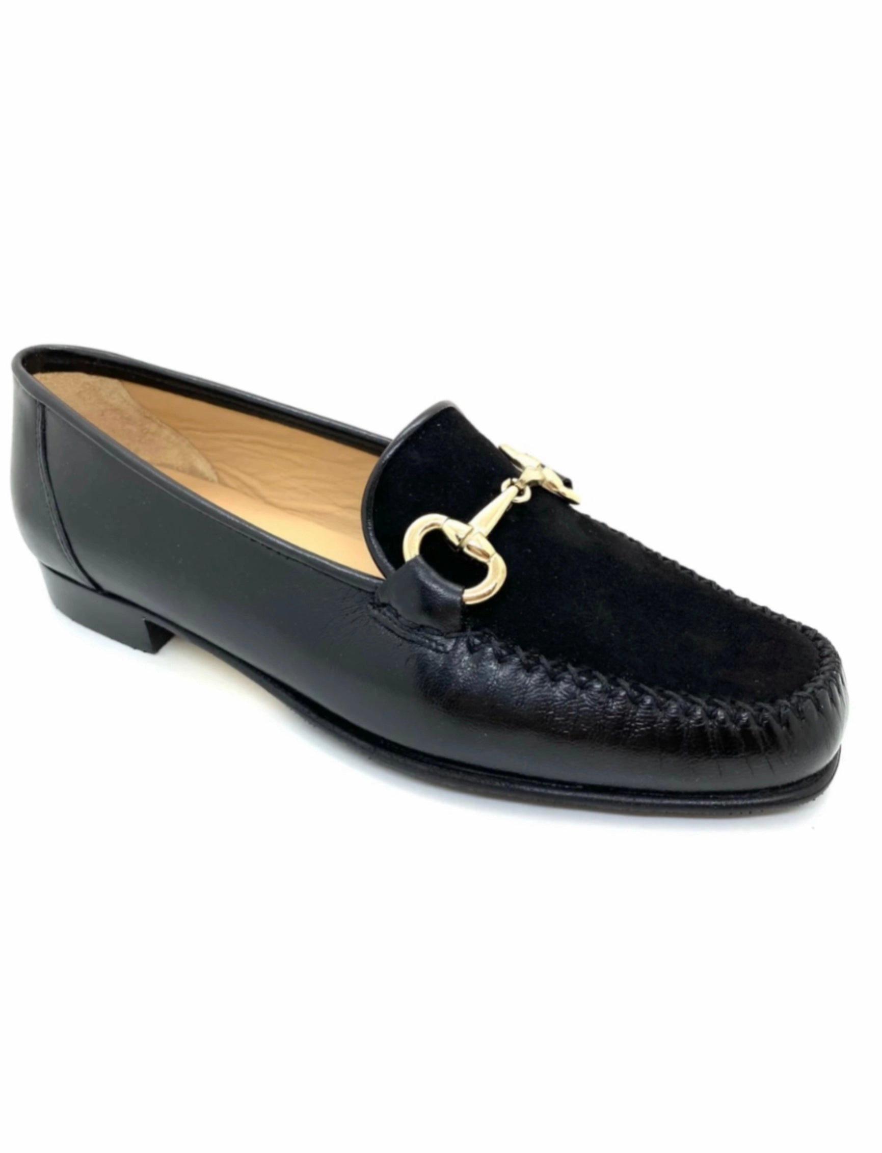 Chunky Suede Loafers Low Heel Moccasin Loafer With Gold Trim