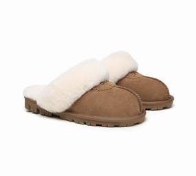 AUSTRALIAN SHEPHERD UGG Slippers Double Face Sheepskin Wool Scuff Waffle Animal Print Slippers