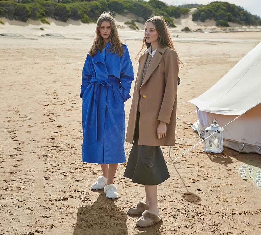 AUSTRALIAN SHEPHERD UGG Slippers Double Face Sheepskin Wool Scuff Waffle