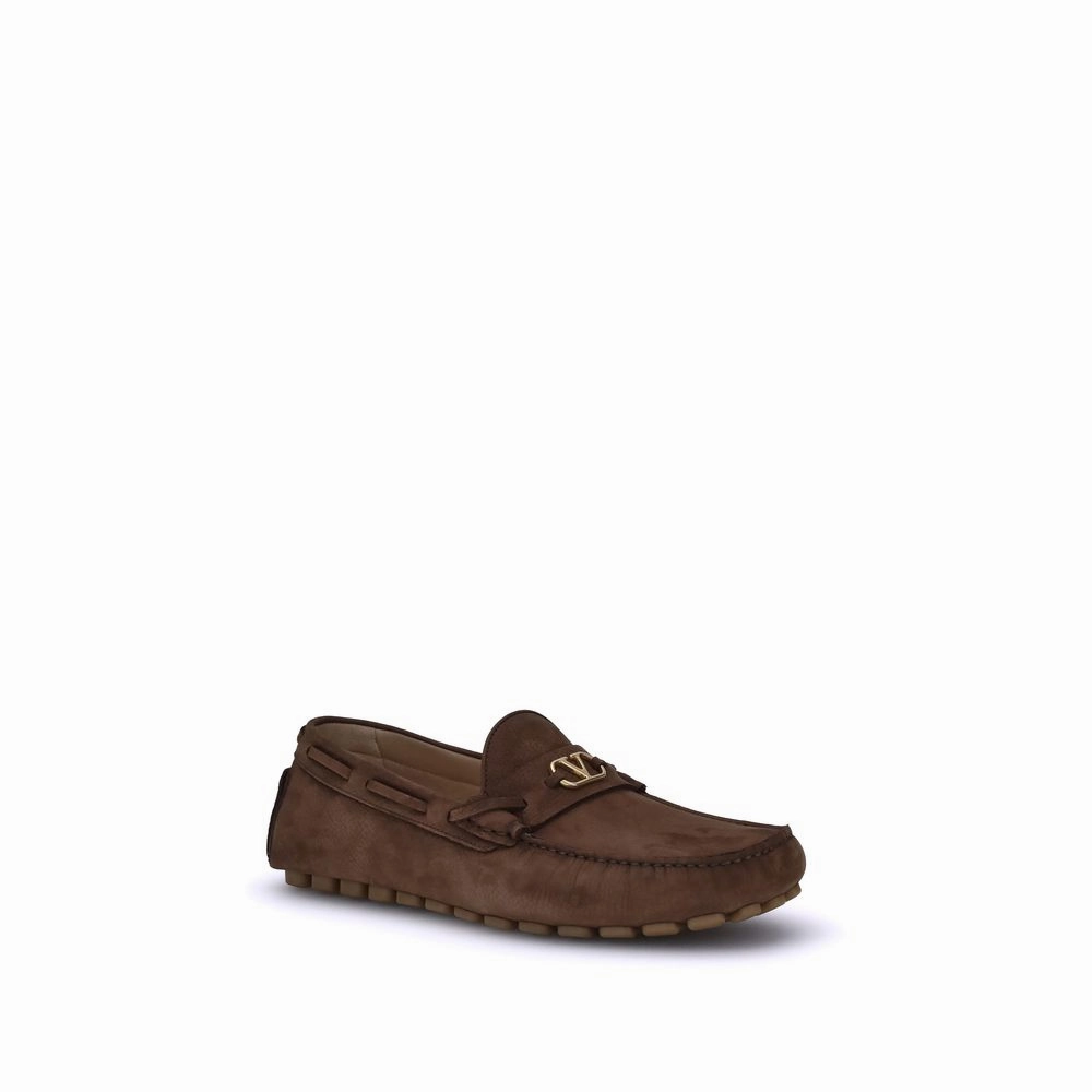 Valentino Garavani Brown Rubber Slip-On Loafers Tan Leather Loafers