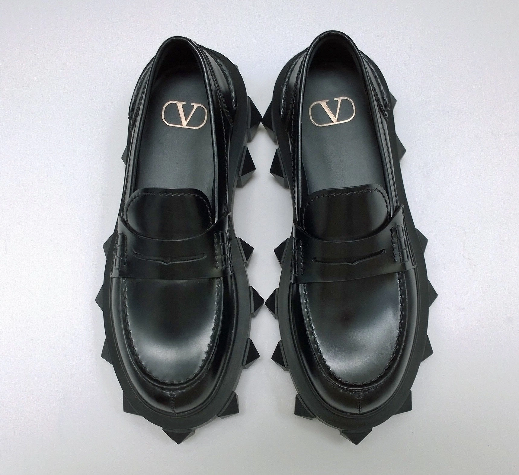 Penny Loafers Style Valentino Trackstud Beatle Studs Black Leather Platform Loafers New in Box Shoes