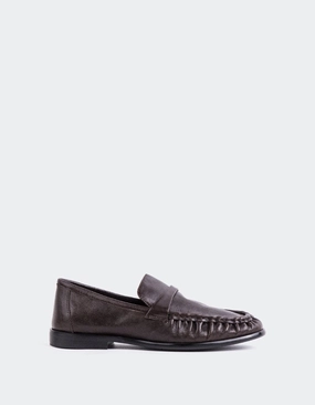Velika Brown Leather Sequin Loafers